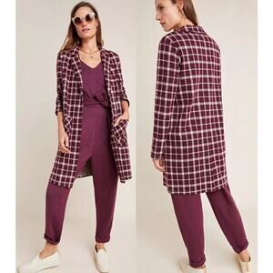 Harlyn by Anthropologie Melrose Plaid Long Sleeve Duster Coat Burgundy Women's S